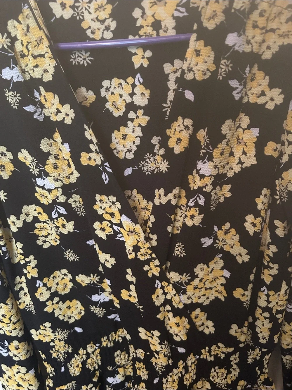 Michael Kors Black Long-Sleeve Floral Dress with Yellow Print